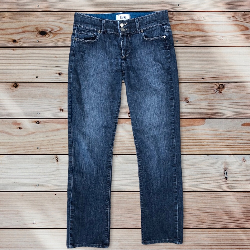 PAIGE Hidden Hills Straight Short Stretch Denim Jeans, Fountain Wash, Size 29